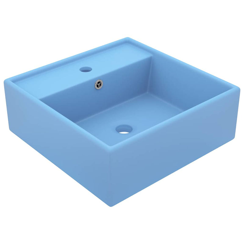 Load image into Gallery viewer, Vidaxl wastafel met overloop vierkant 41x41 cm keramiek mat lichtblauw

