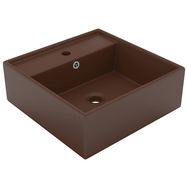 Load image into Gallery viewer, Vidaxl wastafel met overloop vierkant 41x41cm keramiek mat donkerbruin
