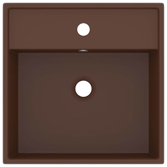 Vidaxl wastafel met overloop vierkant 41x41cm keramiek mat donkerbruin