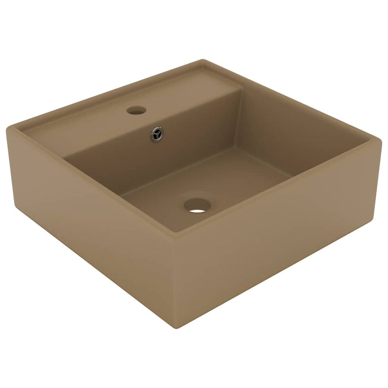 Load image into Gallery viewer, Vidaxl wastafel met overloop vierkant 41x41 cm keramiek matcrème
