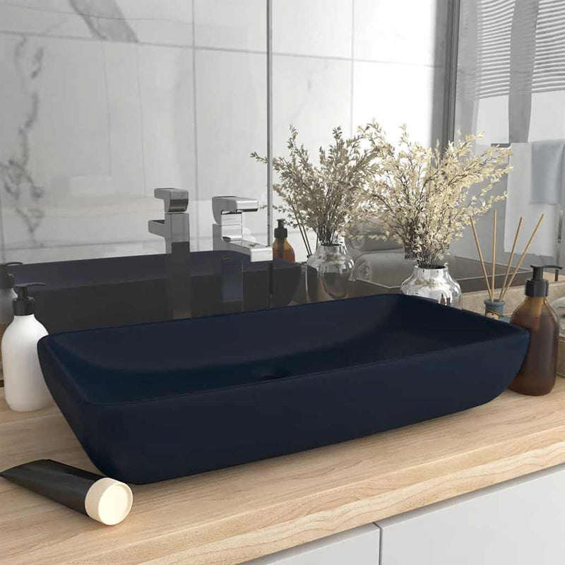 Load image into Gallery viewer, Vidaxl wastafel rechthoekig 71x38 cm keramiek mat donkerblauw
