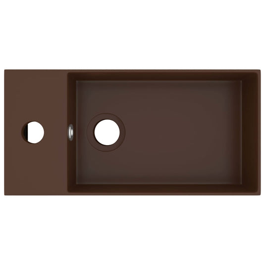 Vidaxl wastafel met overloop keramiek donkerbruin