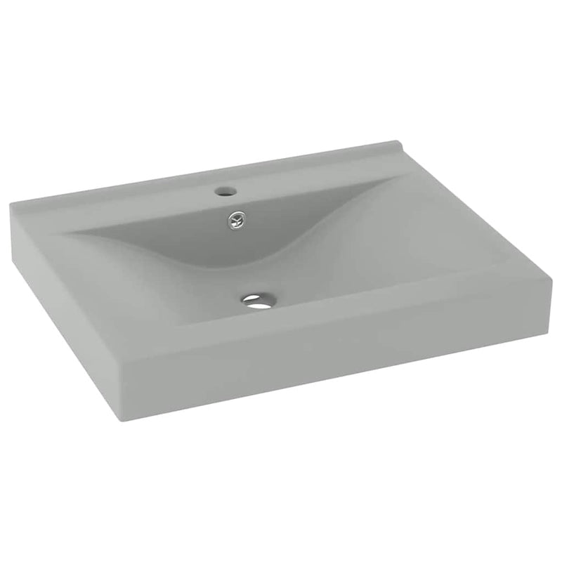 Load image into Gallery viewer, Vidaxl wastafel met kraangat 60x46 cm keramiek mat lichtgrijs
