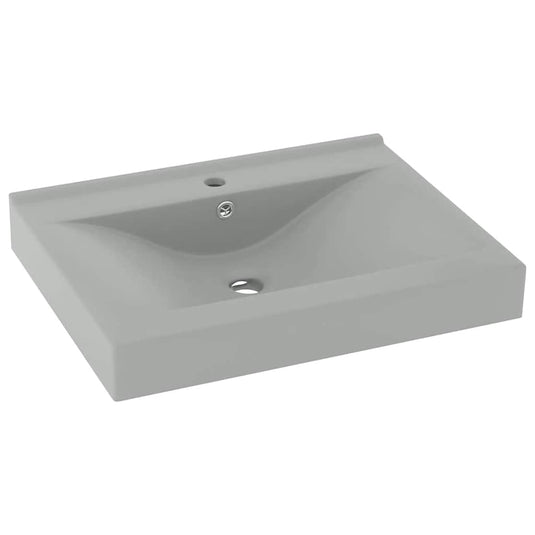 Vidaxl wastafel met kraangat 60x46 cm keramiek mat lichtgrijs