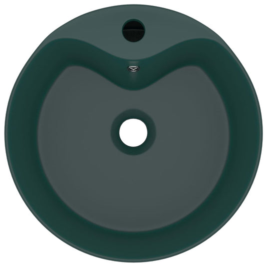 Vidaxl wastafel met overloop 36x13 cm keramiek mat donkergroen