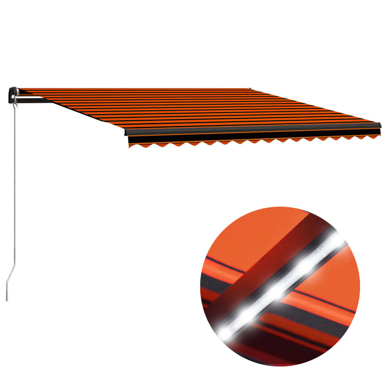 Load image into Gallery viewer, VidaXL Luifel handmatig uittrekbaar met LED 400x300 cm oranje en bruin
