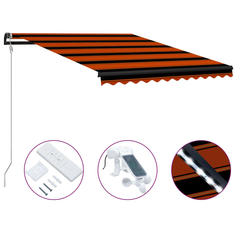 Load image into Gallery viewer, VidaXL Luifel uittrekbaar met windsensor LED 300x250 cm oranje bruin
