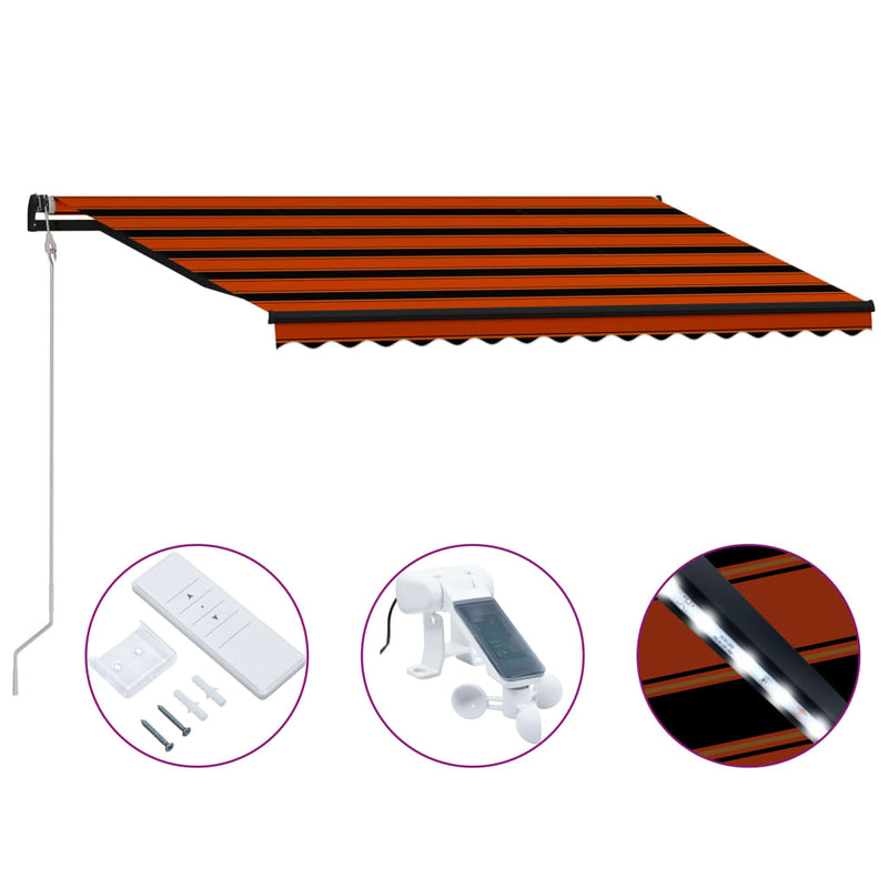 Load image into Gallery viewer, VidaXL Luifel uittrekbaar met windsensor LED 400x300 cm oranje bruin
