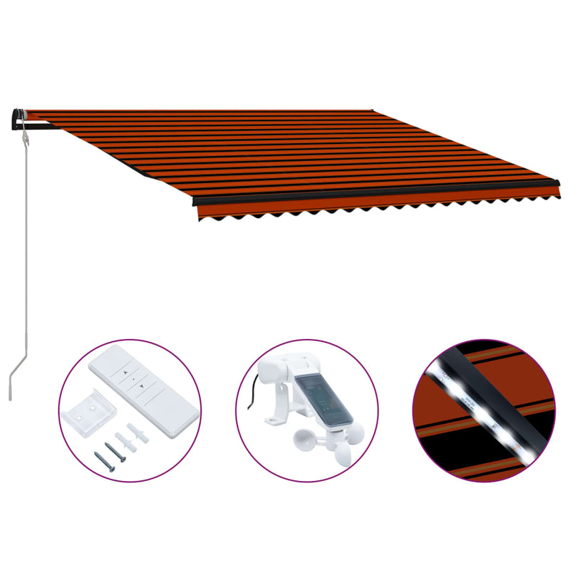 Load image into Gallery viewer, VidaXL Luifel uittrekbaar met windsensor LED 500x300 cm oranje bruin
