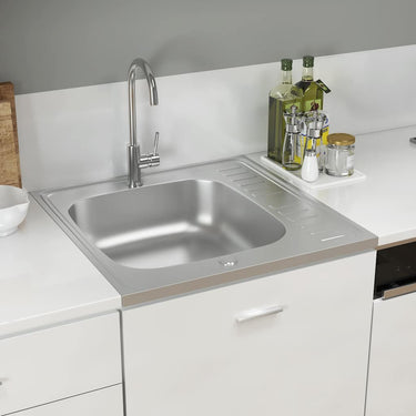 Vidaxl gootsteen met afvoerset 600x600x155 mm roestvrij staal zilver