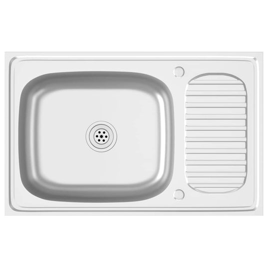 VidaXL Gootsteen met afvoerset 800x500x155 mm roestvrij staal zilver