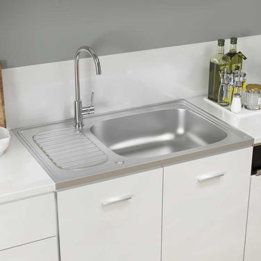 Vidaxl gootsteen met afvoerset 800x500x155 mm roestvrij staal zilver