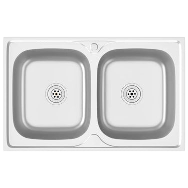 Vidaxl gootsteen dubbele bakken 800x500x155 mm roestvrij staal zilver