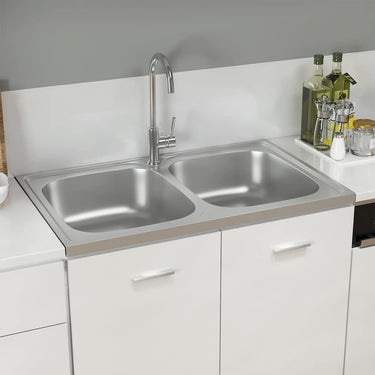 Vidaxl gootsteen dubbele bakken 800x500x155 mm roestvrij staal zilver