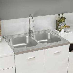 Vidaxl gootsteen met dubbele bak 800x600x155 mm roestvrij staal zilver