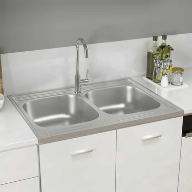 Vidaxl gootsteen met dubbele bak 800x600x155 mm roestvrij staal zilver