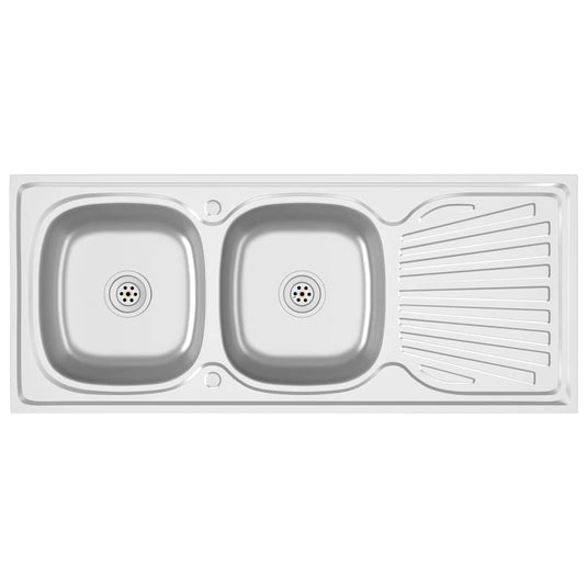 Vidaxl gootsteen dubbele bakken 1200x500x155 mm roestvrij staal zilver