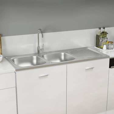 Vidaxl gootsteen dubbele bakken 1200x500x155 mm roestvrij staal zilver