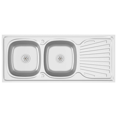 Vidaxl gootsteen dubbele bak 1200x600x155 mm roestvrij staal zilver