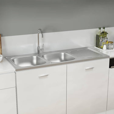 Vidaxl gootsteen dubbele bak 1200x600x155 mm roestvrij staal zilver