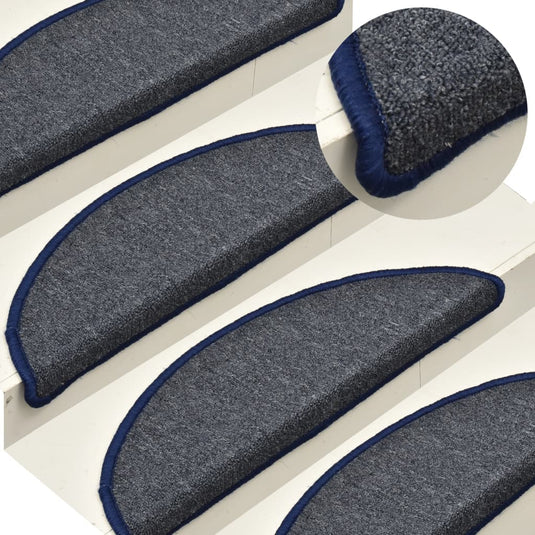 Vidaxl trapmatten 15 st 56x17x3 cm donkergrijs en blauw halfrond