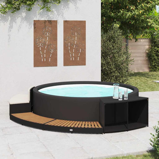 Vidaxl spa-ombouw poly rattan en acaciahout zwart