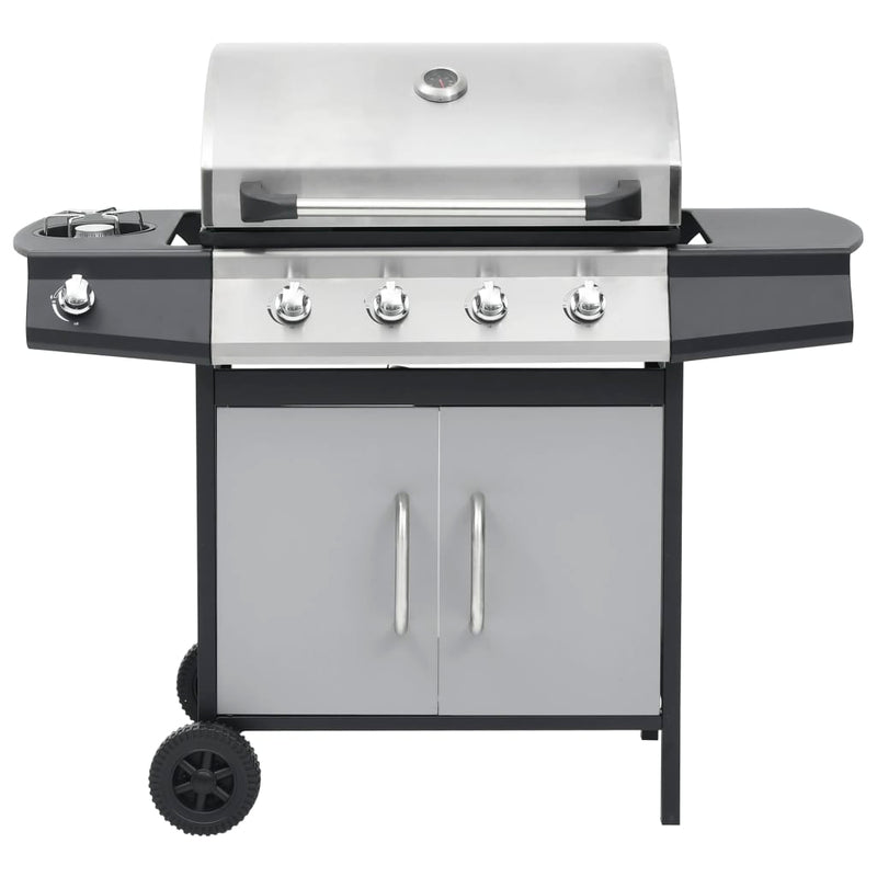 Load image into Gallery viewer, Vidaxl gasbarbecue 4+1 kookzone staal en roestvrij staal zwart zilver
