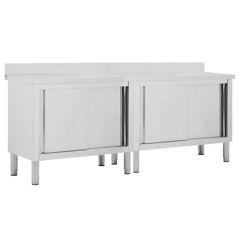 Load image into Gallery viewer, VidaXL Werktafels met deuren 2 st 200x50x(95-97) cm roestvrij staal
