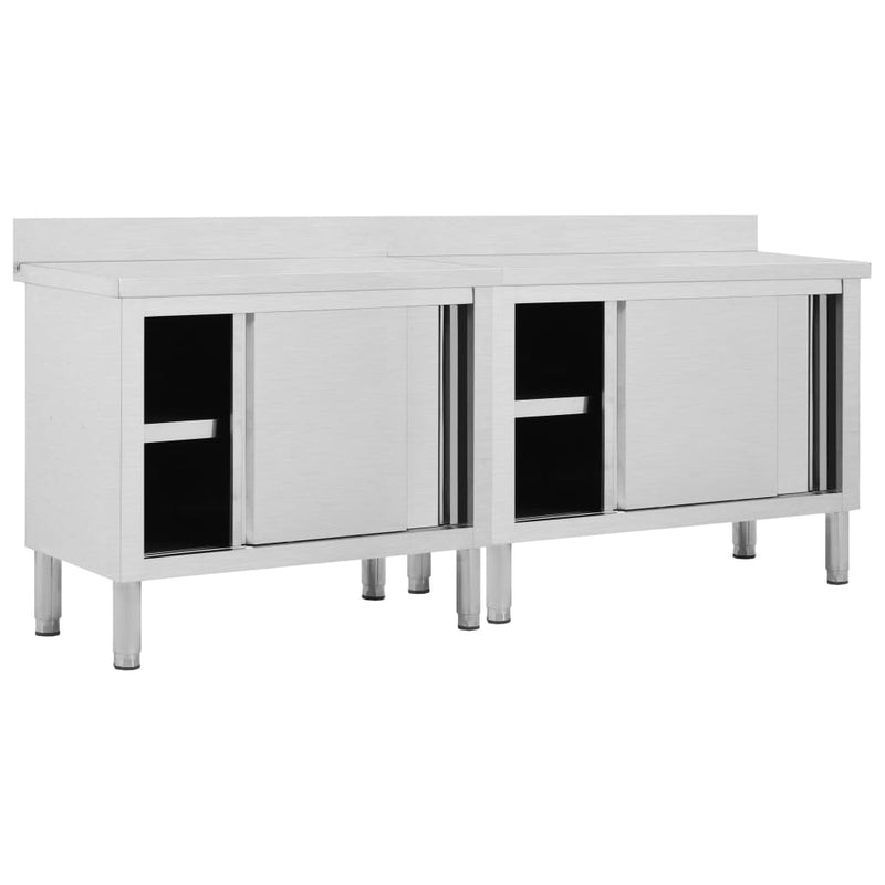Load image into Gallery viewer, VidaXL Werktafels met deuren 2 st 200x50x(95-97) cm roestvrij staal
