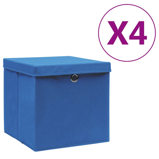 Vidaxl opbergboxen met deksel 4 st 28x28x28 cm blauw