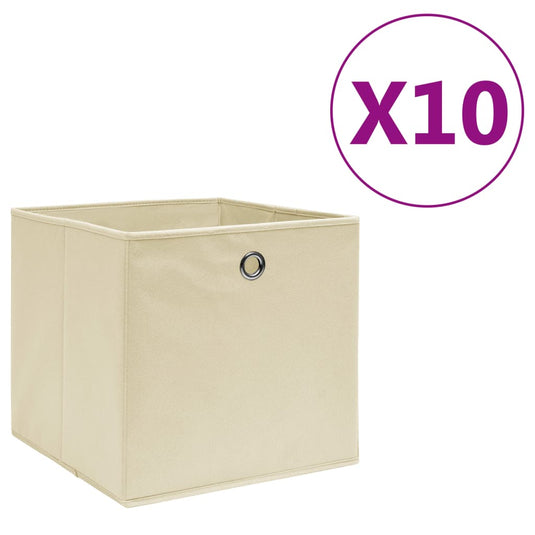 Vidaxl opbergboxen 10 st 28x28x28 cm nonwoven stof crèmekleurig