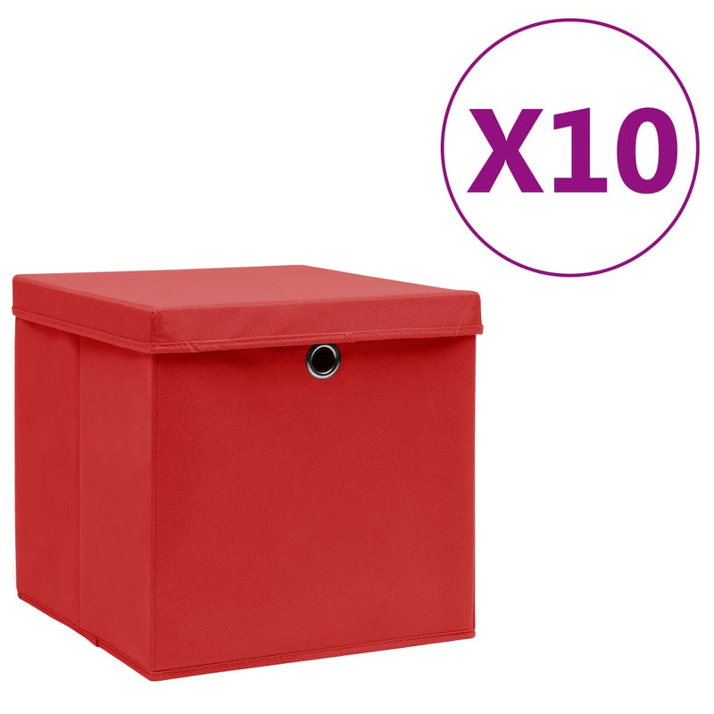 Load image into Gallery viewer, Vidaxl opbergboxen met deksel 10 st 28x28x28 cm rood
