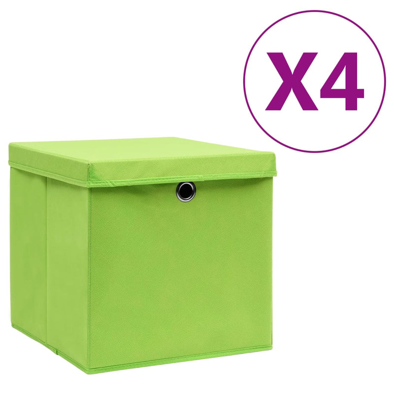 Load image into Gallery viewer, Vidaxl opbergboxen met deksel 4 st 28x28x28 cm groen

