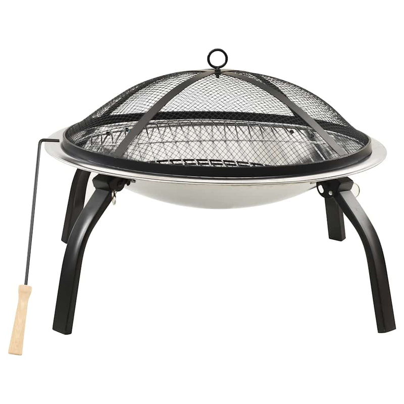 Load image into Gallery viewer, Vidaxl vuurschaal en barbecue 2-in-1 met pook 56x56x49 cm rvs
