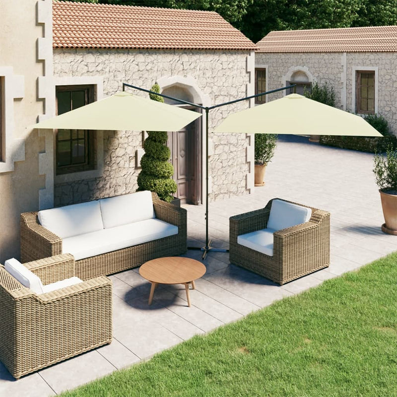 Load image into Gallery viewer, Vidaxl parasol dubbel met stalen paal 600x300 cm zandkleurig
