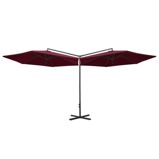Vidaxl parasol dubbel met stalen paal 600 cm bordeauxrood