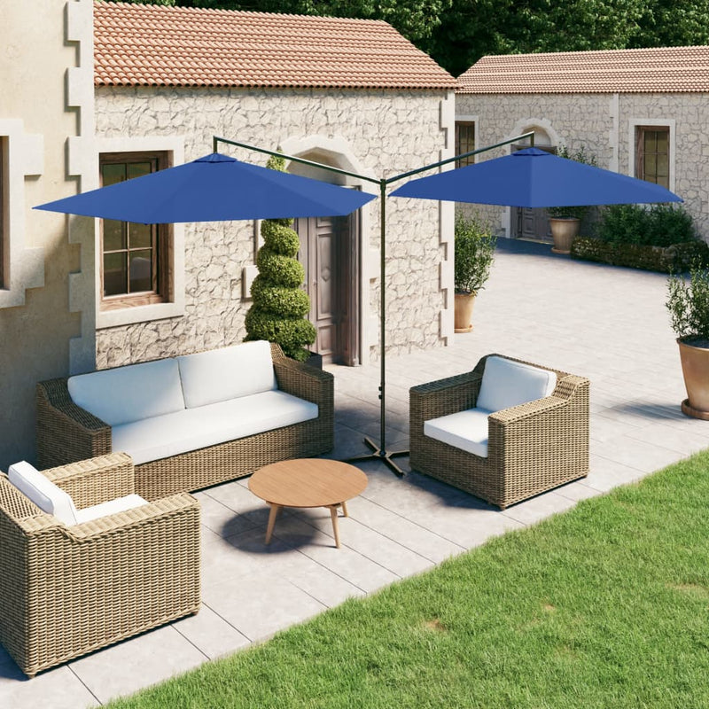 Load image into Gallery viewer, Vidaxl parasol dubbel met stalen paal 600 cm azuurblauw
