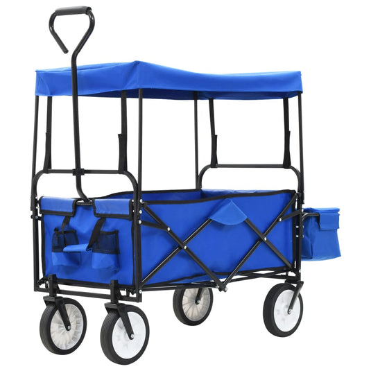 Vidaxl handkar inklapbaar met luifel staal blauw