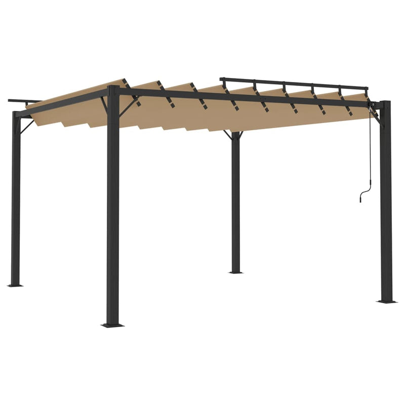 Load image into Gallery viewer, VidaXL Prieel met lamellendak 3x3 m stof en aluminium taupe
