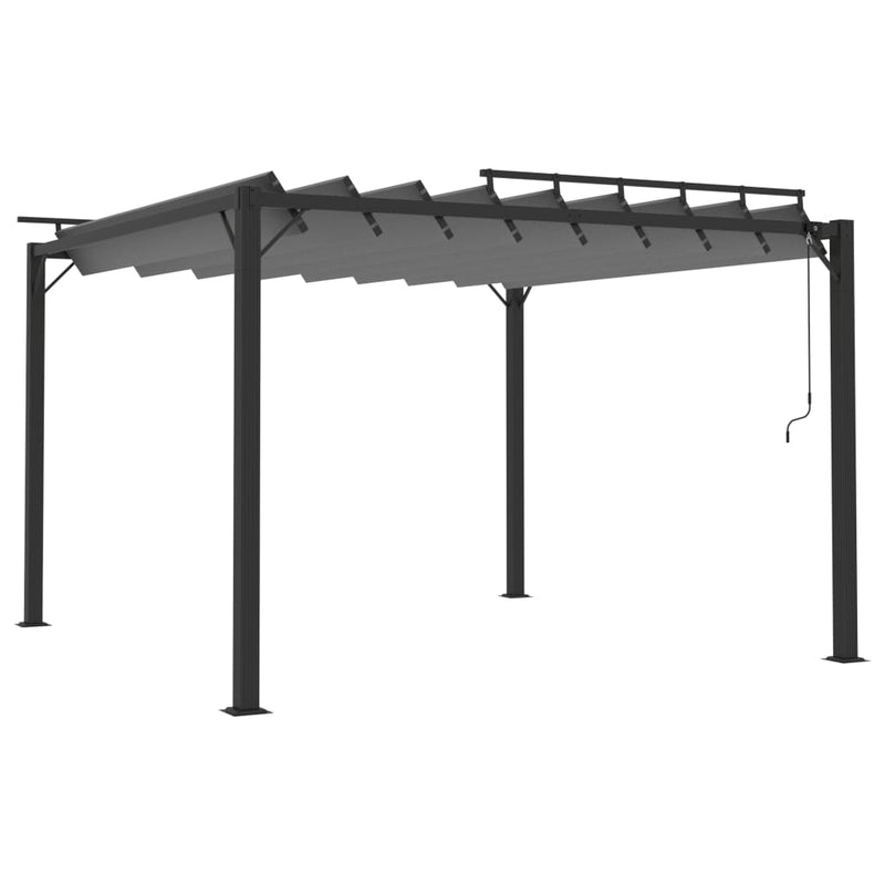 Load image into Gallery viewer, VidaXL Prieel met lamellendak 3x3 m stof en aluminium antracietkleurig
