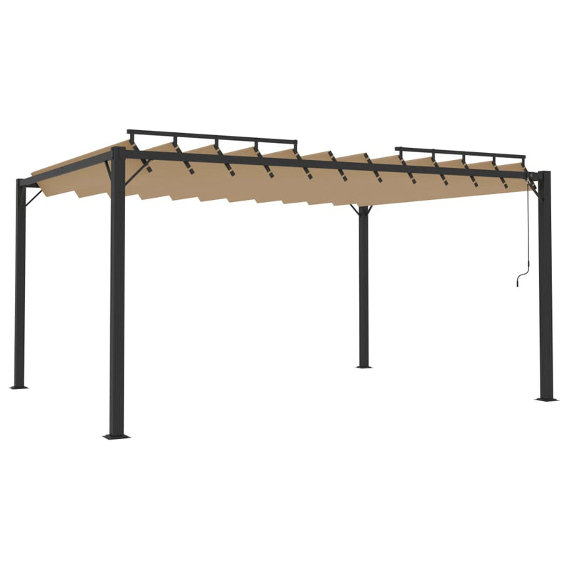 Load image into Gallery viewer, VidaXL Prieel met lamellendak 3x4 m stof en aluminium taupe
