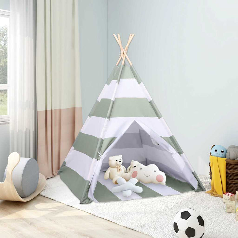 Afbeelding laden in galerijviewer, Vidaxl kindertent grijs en wit 120 x 120 x 150 cm massief grenenhout
