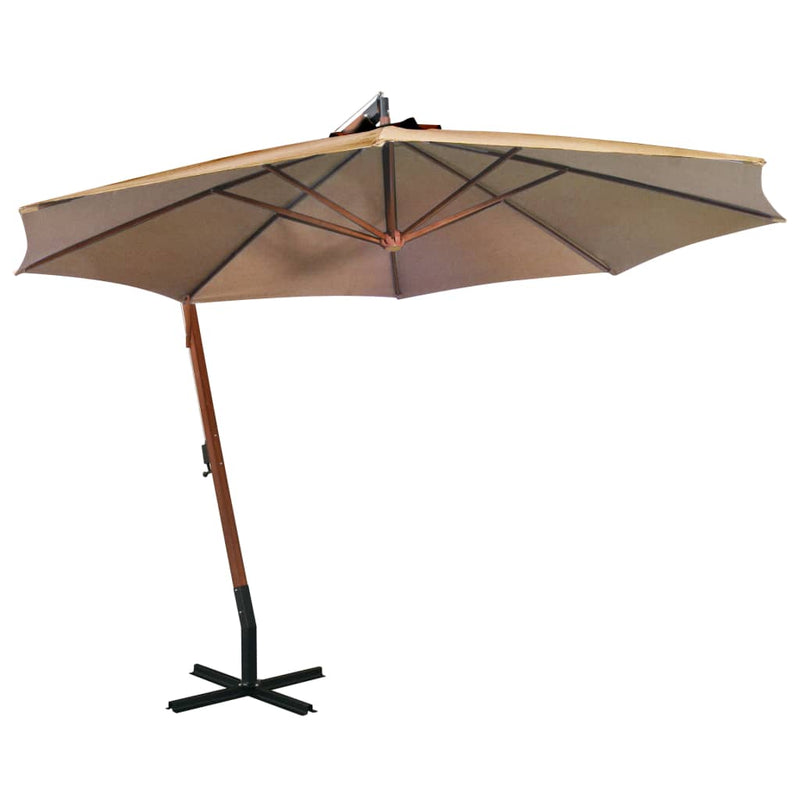 Load image into Gallery viewer, VidaXL Zweefparasol met paal 3,5x2,9 m massief vurenhout taupe
