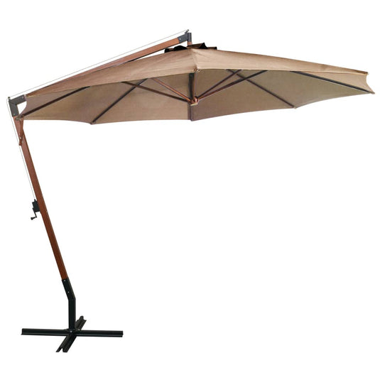 VidaXL Zweefparasol met paal 3,5x2,9 m massief vurenhout taupe