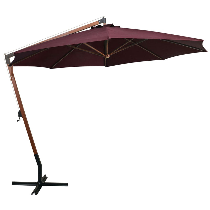 Load image into Gallery viewer, Vidaxl zweefparasol met paal 3,5x2,9 m massief vurenhout bordeauxrood
