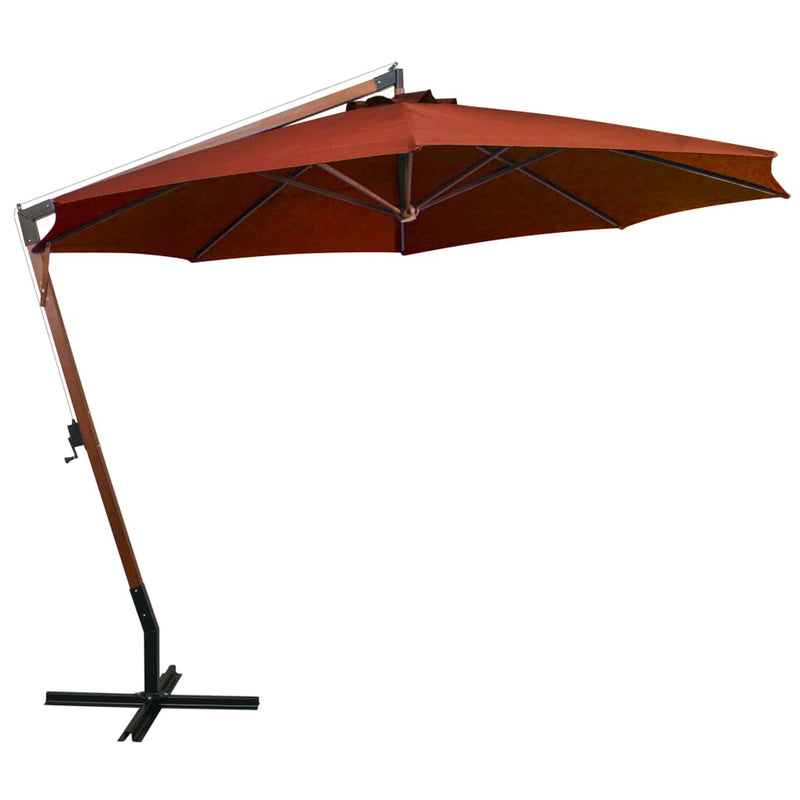 Load image into Gallery viewer, Vidaxl zweefparasol met paal 3,5x2,9 m massief vurenhout terracotta
