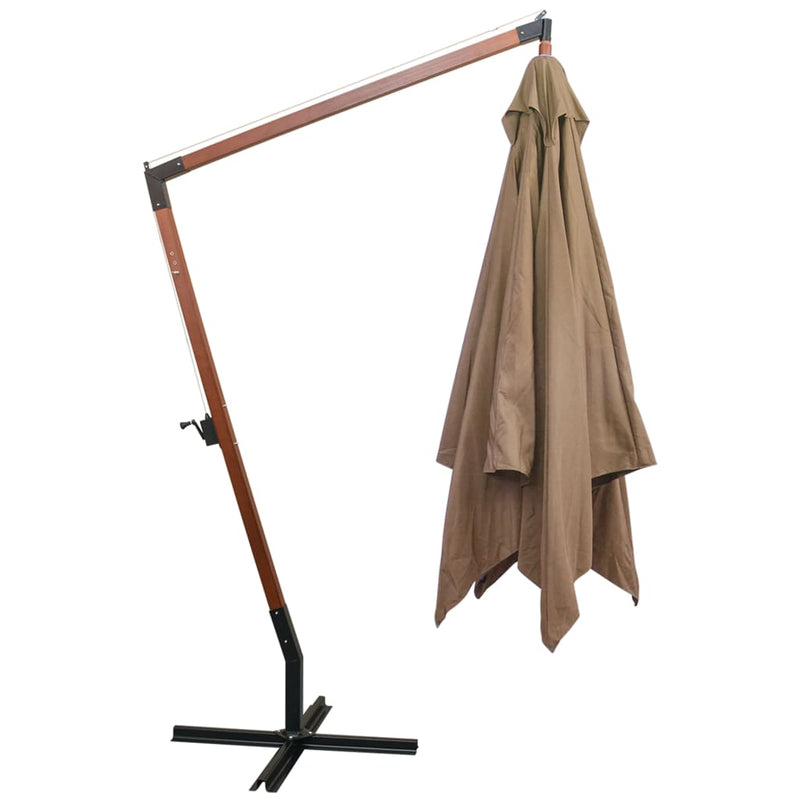 Load image into Gallery viewer, Vidaxl zweefparasol met paal 3x3 m massief vurenhout taupe
