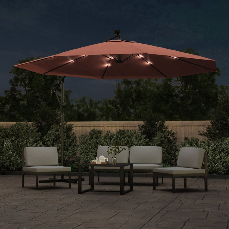 Afbeelding laden in galerijviewer, Vidaxl zweefparasol met led-verlichting 350 cm terracottakleurig
