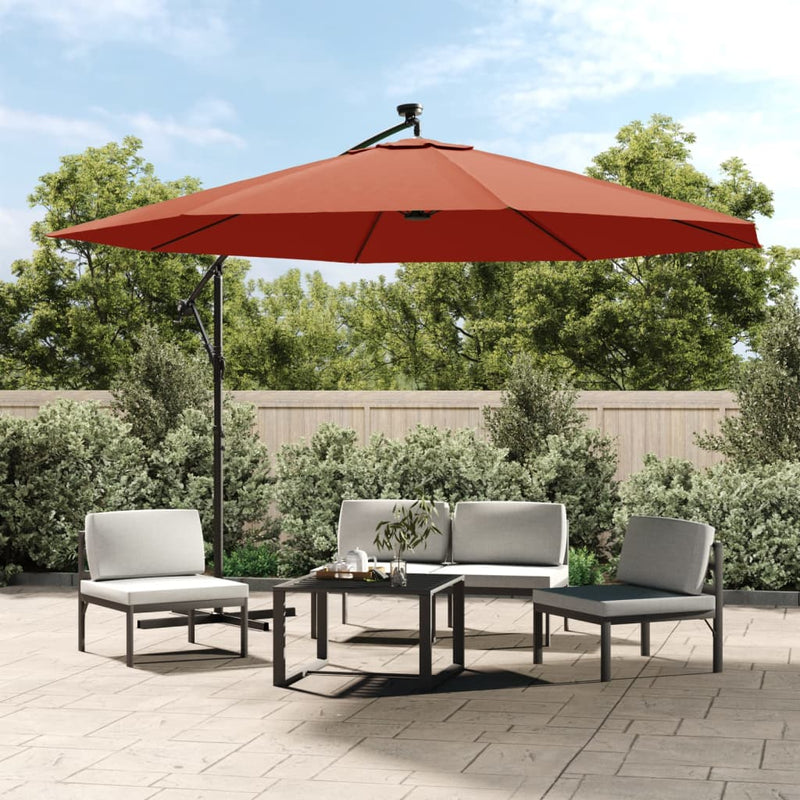 Load image into Gallery viewer, Vidaxl zweefparasol met led-verlichting 350 cm terracottakleurig
