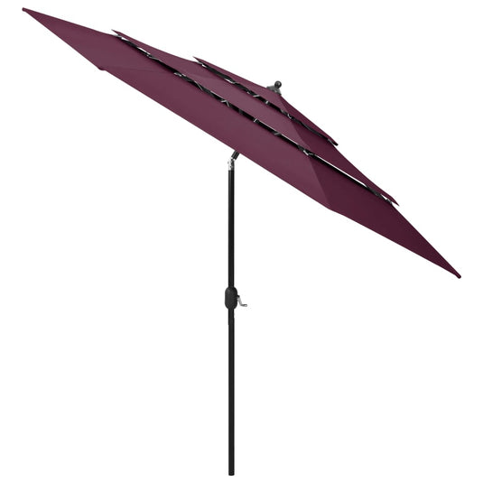 Vidaxl parasol 3-laags met aluminium paal 3 m bordeauxrood